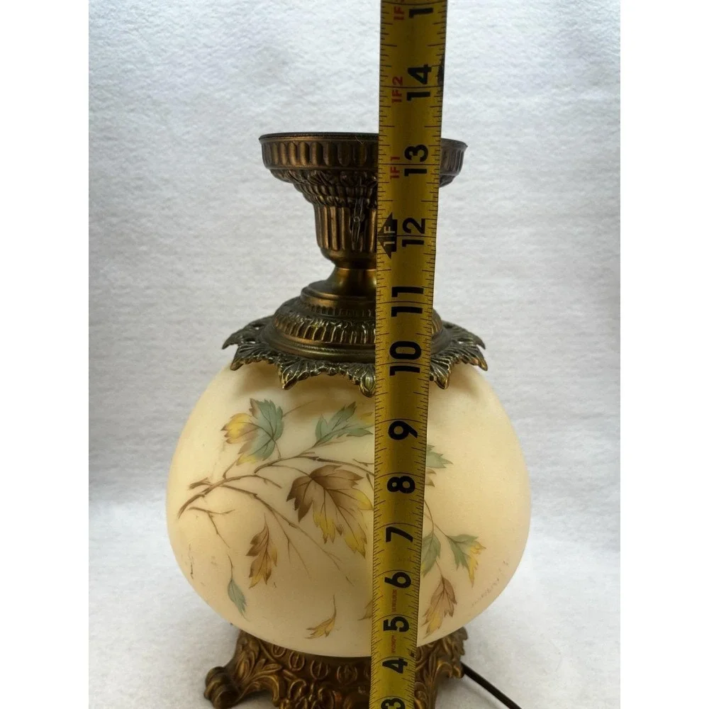 Parlor Lamp-Gone with The Wind -Hand Painted Globe- For Parts- Maple Leaves- VTG